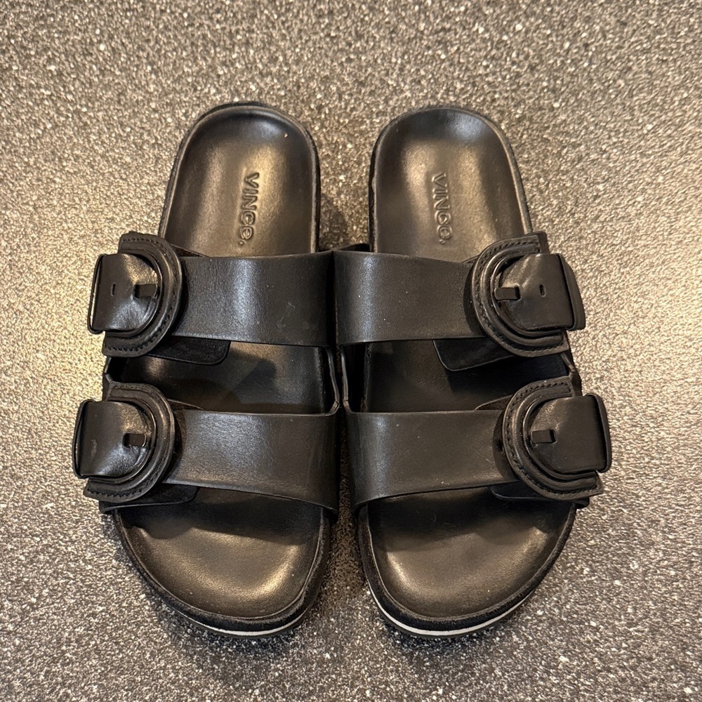 Vince Glyn Black Buckle Sandals - leather and suede - size 7